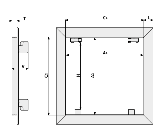 Revizní dvířk lisovaná hliníková nákres